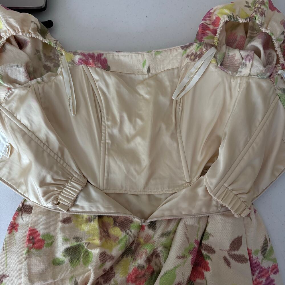 Shoshanna Off-Shoulder Floral Midi Dress -‎ Cream and Pink - Picture 11 of 16